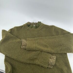 Cider‎ Green Small Knit Mock Neck Ruffled Lace Trim Sweater Womens Small Cozy